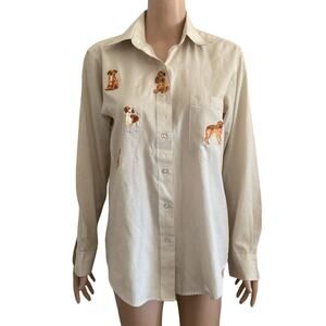 VTG Fabrizio by Afiva Button Front Shirt Womens Small Dog Graphics Rhinestones